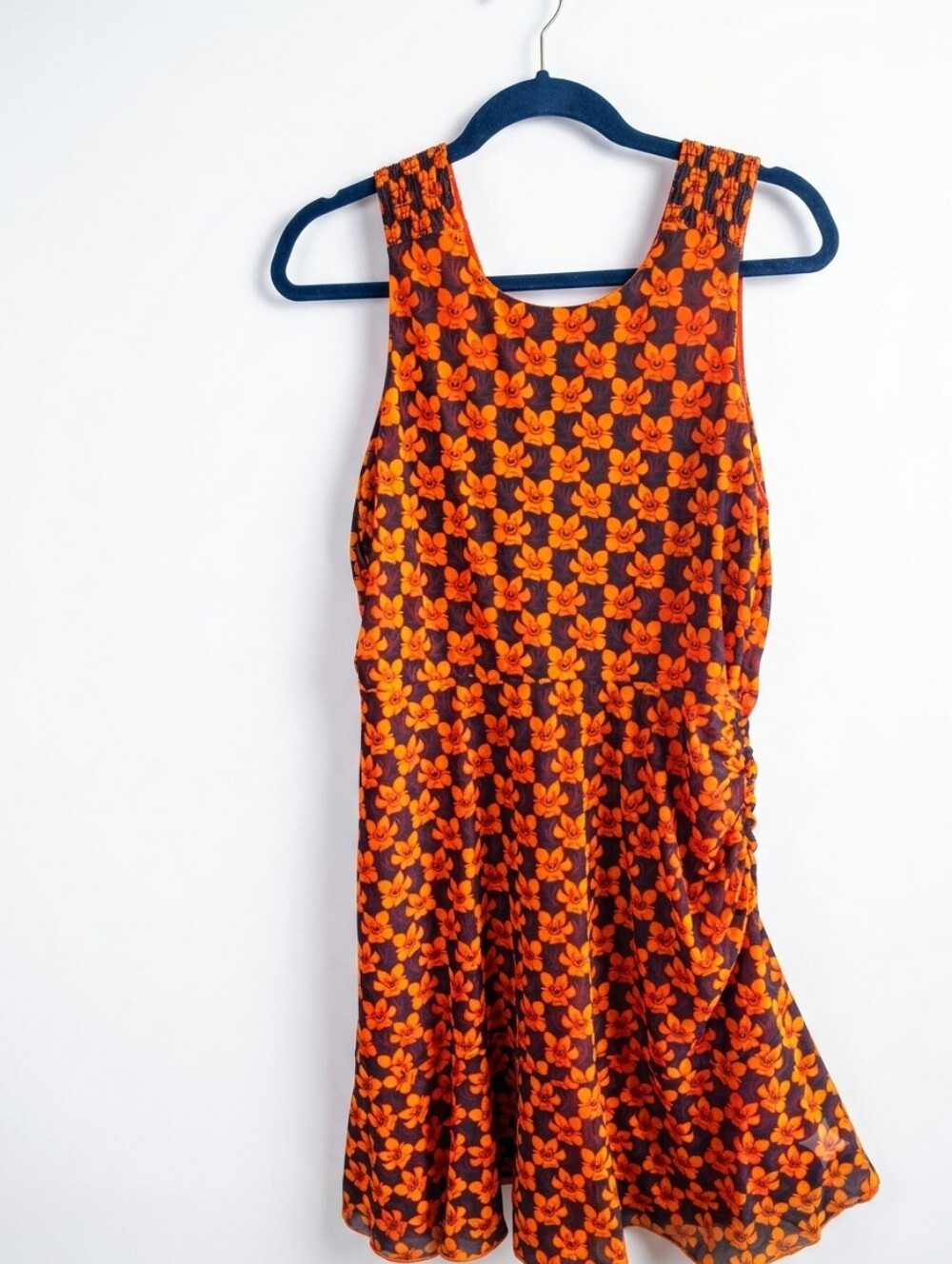 Sleeveless Orange Floral A-Line Dress NWOT Medium Mesh Casual